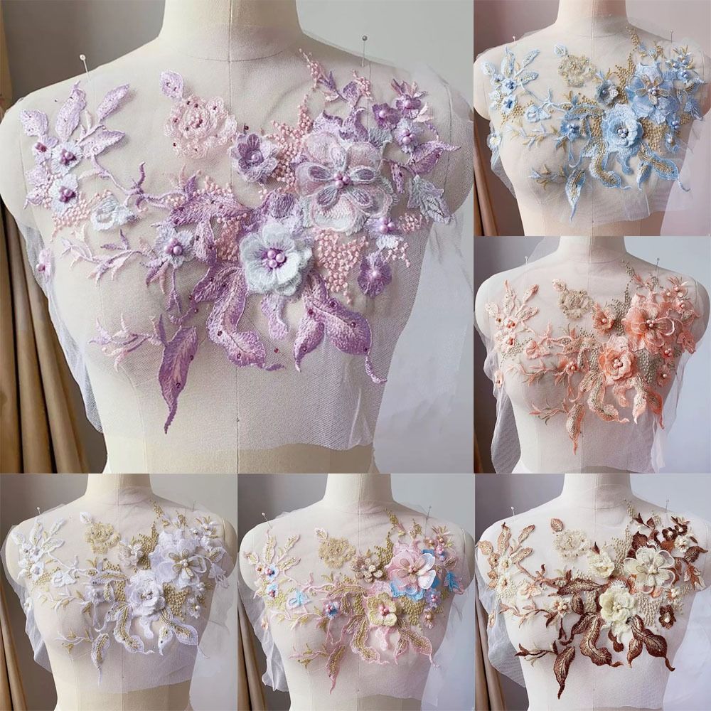 Applique Patch Flower - 3D bloemen kralen kant stoffen applique