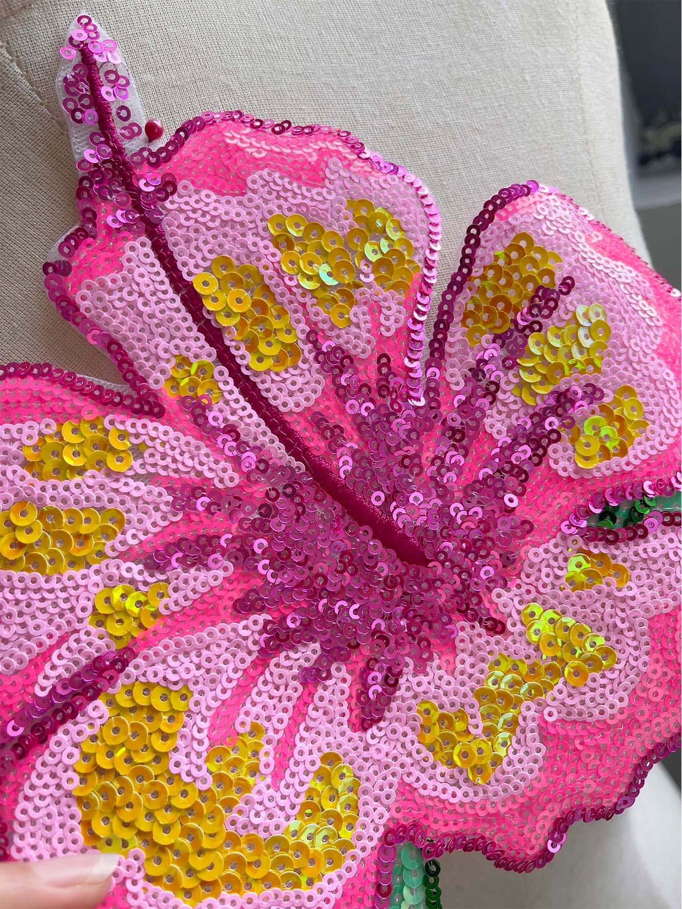 Applique Patch Flower - 1 stuk 26 cm glanzende roze
